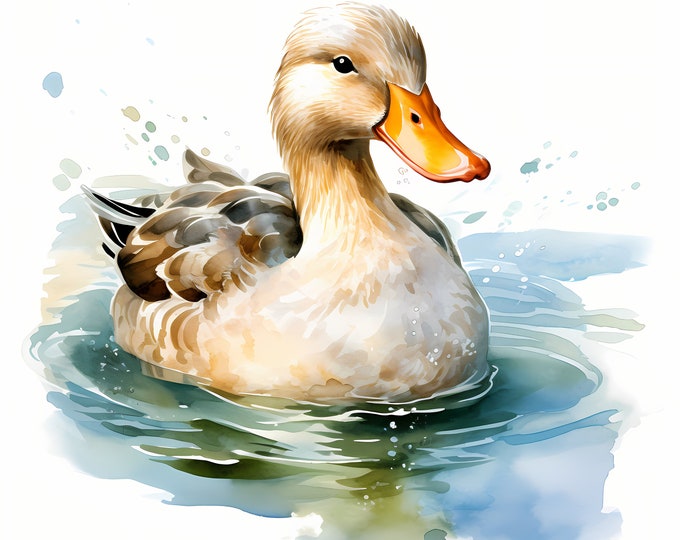 Duck Clipart, Duck in Lake Images, 10 Watercolor Clip Art, Printable JPGs, Instant Download, Commercial Use, Paper craft