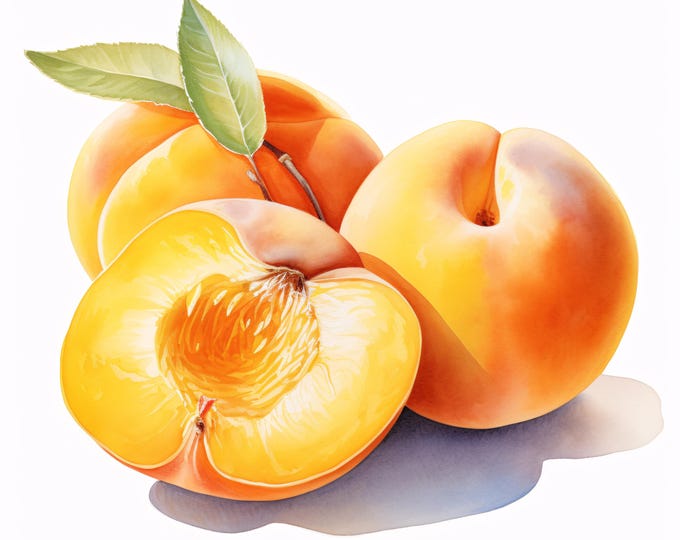 Watercolor Apricot Clipart: Summer Fruit Illustrations (JPGs, Commercial Use