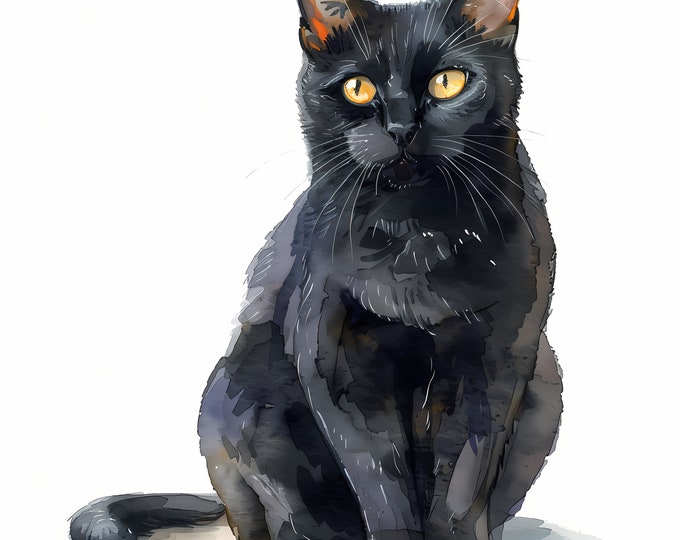 Black Cat Clipart, Bombay Cats Images, 10 Watercolor Clip Art, Printable JPGs, Instant Download, Commercial Use, Paper craft