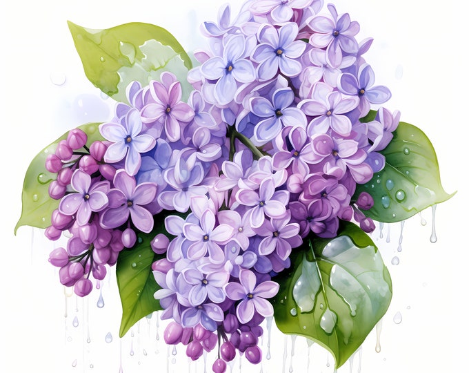 Lilac Flowers Clipart, Purple Lilac Bouquet Images, 10 Watercolor Clip Art, Printable JPGs, Instant Download, Commercial Use, Paper craft