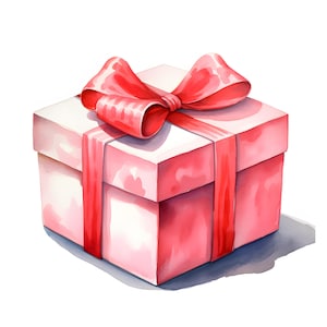 Watercolor Gift Box Clipart: Valentine&#39;s Day Images (JPGs, Commercial Use)