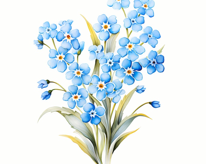 Forget Me Not Flowers Clipart, Blue Forget Me Not Images, 10 Watercolor Clip Art, Printable JPGs, Instant Download, Commercial Use