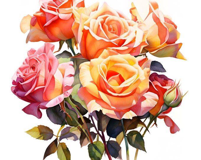 Roses Bouquets Clipart, Red Roses Images, 10 Watercolor Clip Art, Printable JPGs, Instant Download, Commercial Use, Paper craft