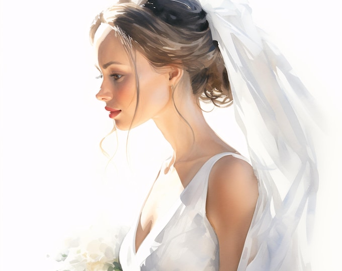 Watercolor Bride Clipart: Elegant Wedding Dress Images (JPG Digital Download, Commercial Use)