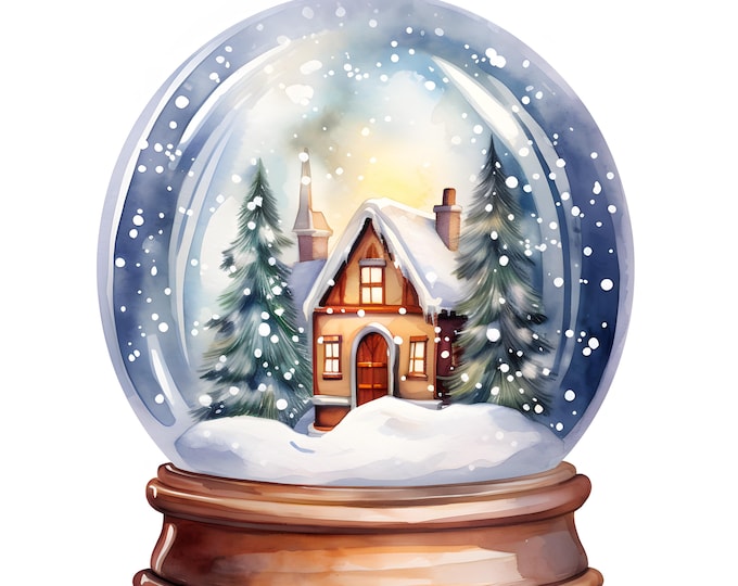 Snow Globe Clipart, Christmas Snowglobes Images, 10 Watercolor Clip Art, Printable JPGs, Instant Download, Commercial Use, Paper craft