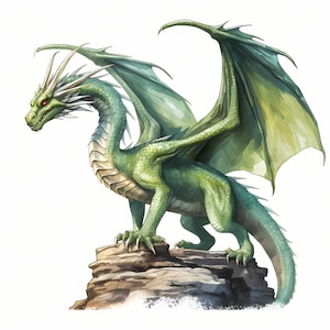 Imágenes prediseñadas de dragón verde, imágenes de dragón chino, 10 imágenes prediseñadas de acuarela, JPG imprimibles, descarga instantánea, uso comercial, artesanía de papel