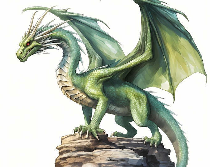 Green Dragon Clipart, Chinese Dragon Images, 10 Watercolor Clip Art, Printable JPGs, Instant Download, Commercial Use, Paper craft