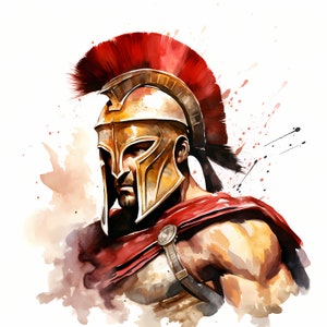 Spartan Soldier Clipart, Spartan Warrior Images, 10 Watercolor Clip Art, Printable JPGs, Instant Download, Commercial Use, Paper craft
