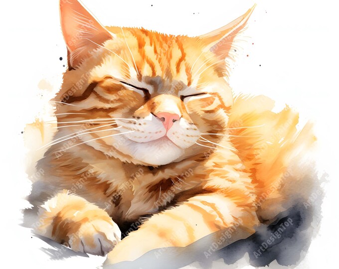 Sleeping Cat Clipart, Cute Kitten Images, 10 Watercolor Clip Art, Printable JPGs, Instant Download, Commercial Use, Paper craft