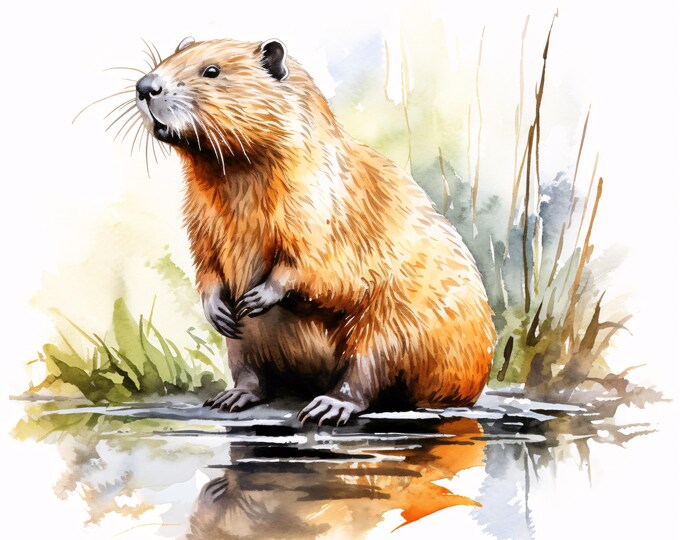 Watercolor Beaver Clipart: Woodland Animal JPG Images (Commercial Use, Digital Download)