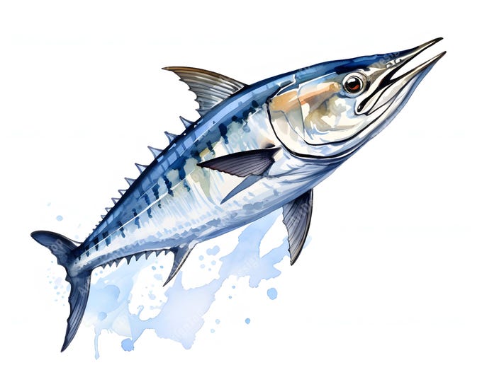 Wahoo Clipart, Ocean Fish Images, 10 Watercolor Clip Art, Printable JPGs, Instant Download, Commercial Use, Paper craft