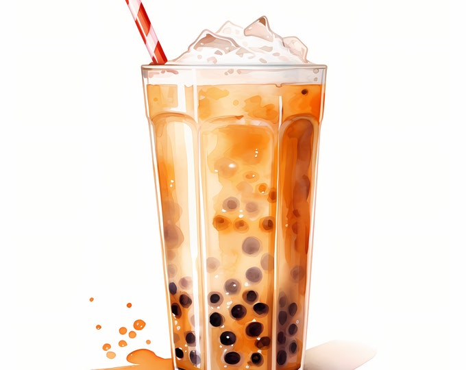 Bubble Tea Clipart, Summer Tea Images, 10 Watercolor Clip Art, Printable JPGs, Instant Download, Commercial Use, Paper craft