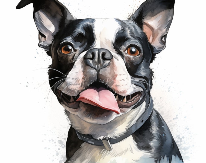 Boston Terrier Clipart, Boston Terrier Dog Images, 10 Watercolor Clip Art, Printable JPGs, Instant Download, Commercial Use, Paper craft