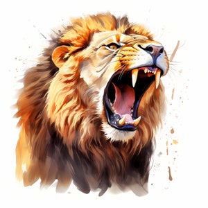 Clipart de lion, images de lion rugissant, 10 images clipart aquarelle, fichiers JPG imprimables, téléchargement immédiat, usage commercial, créations en papier