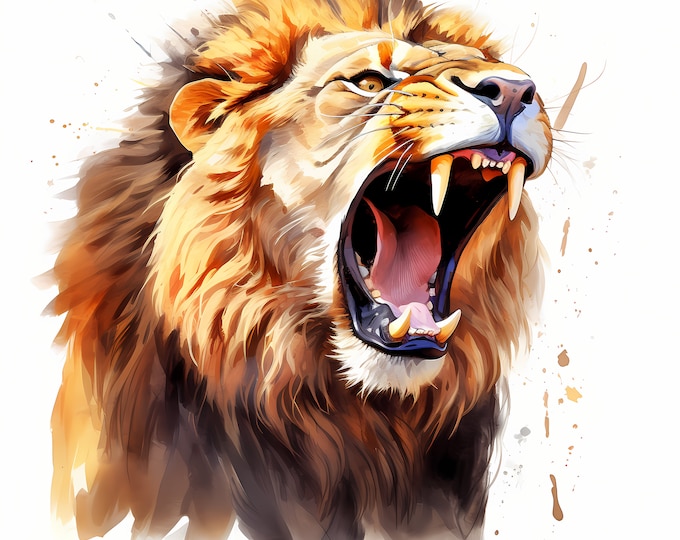 Lion Clipart, Roaring Lion Images, 10 Watercolor Clip Art, Printable JPGs, Instant Download, Commercial Use, Paper craft