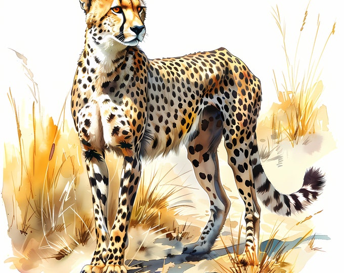 Cheetah Clipart, Cheetah Images, 10 Watercolor Clip Art, Printable JPGs, Instant Download, Commercial Use, Paper craft