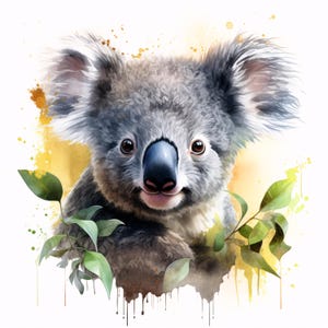 Watercolor Koala Clipart: Printable Animal Images for Commercial Use (JPGs, Digital Download