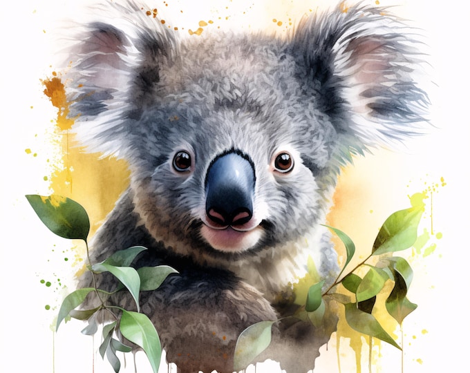 Watercolor Koala Clipart: Printable Animal Images for Commercial Use (JPGs, Digital Download