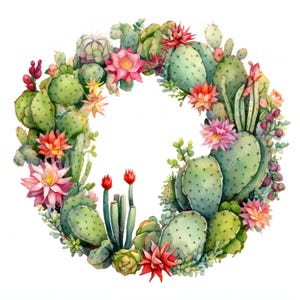 Cactus Wreath Clipart, Cacti Wreath Images, 10 Watercolor Clip Art, Printable JPGs, Instant Download, Commercial Use, Paper craft