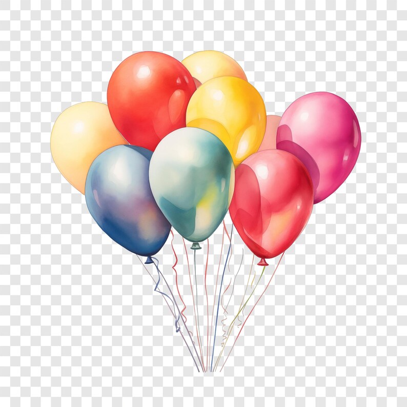 10 PNG Watercolor Party Balloon Clipart, Colorful Balloons Images ...