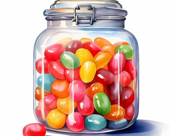 Jar with Candies Clipart, Candy Jars Images, 10 Watercolor Clip Art, Printable JPGs, Instant Download, Commercial Use, Paper craft