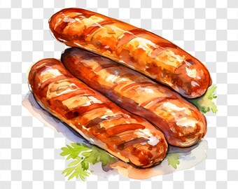 10 PNG Grilled Sausage, BBQ Sausages Clipart, Watercolor Clip Art, Instant Download, Commercial Use, Paper craft