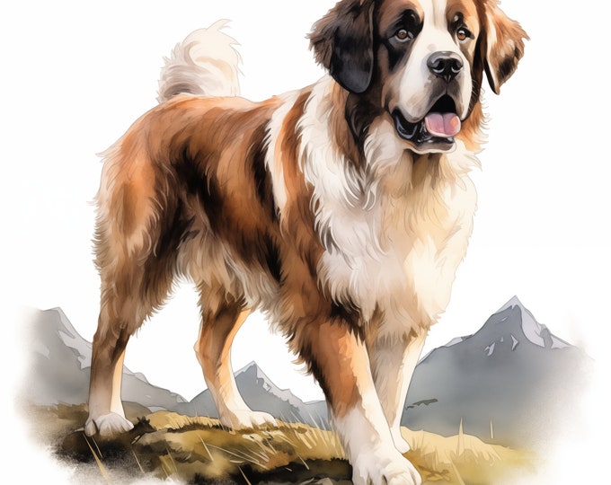 Saint Bernard Dog Clipart, St. Bernard Dog Images, 10 Watercolor Clip Art, Printable JPGs, Instant Download, Commercial Use, Paper craft