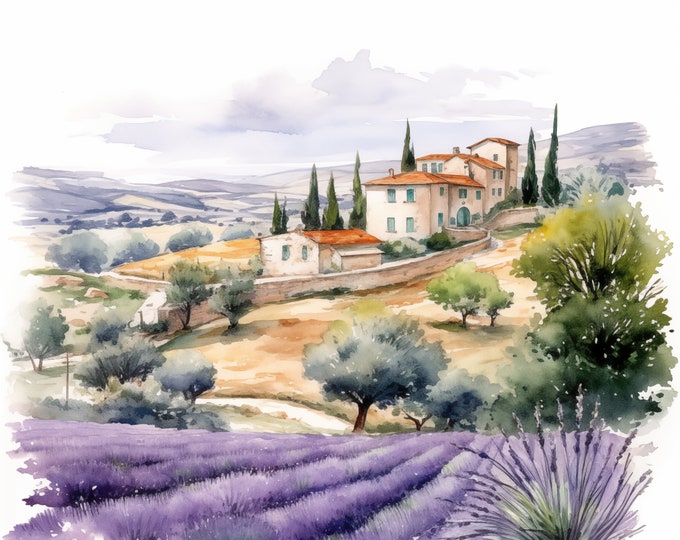 France Provence Clipart, Provence Landscape Images, 10 Watercolor Clip Art, Printable JPGs, Instant Download, Commercial Use, Paper craft