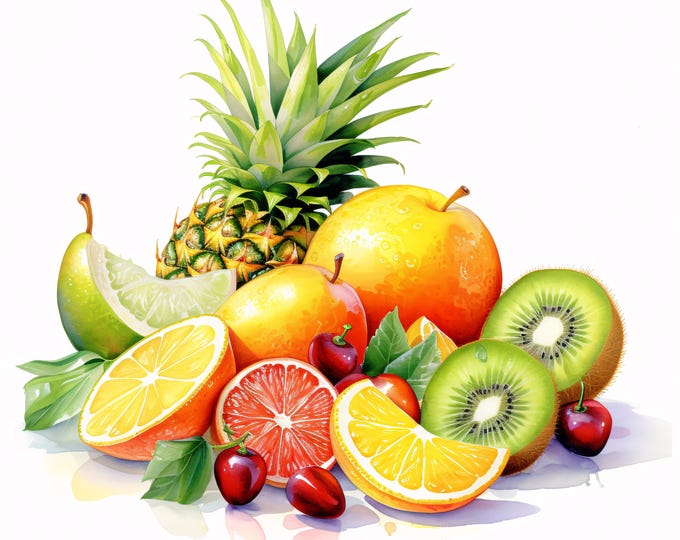 Tropical Fruits Clipart, Exotic Food Images, 10 Watercolor Clip Art, Printable JPGs, Instant Download, Commercial Use, Paper craft