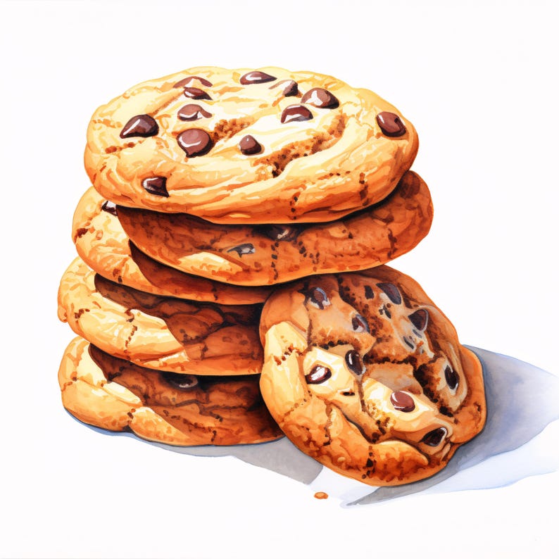 Watercolor Chocolate Chip Cookie Clipart: 10 Printable Jpgs (commercial ...