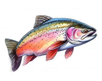 水彩ニジマスのクリップアート：魚のイラスト（JPGデジタル