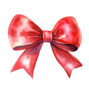 Red Bow Watercolor Clipart: Christmas Ribbon JPGs (Commercial Use)