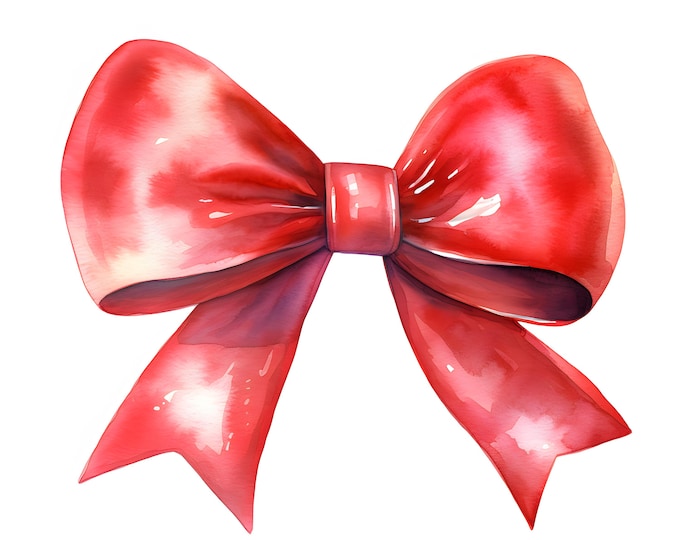 Red Bow Clipart, Christmas Bows Images, 10 Watercolor Clip Art, Printable JPGs, Instant Download, Commercial Use, Paper craft