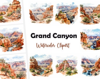 Grand Canyon, paysage du parc national - Clipart aquarelle avec 14 images JPG - téléchargement immédiat, utilisation commerciale, impressions numériques