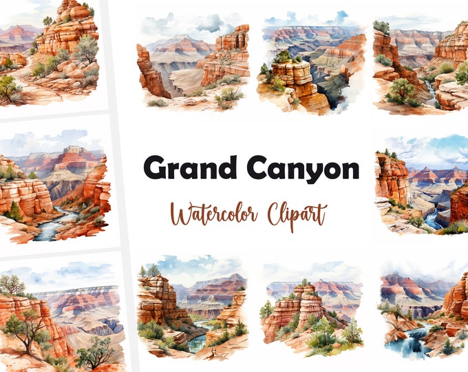 Grand Canyon Clipart, National Park Landscape Images, 14 Watercolor Clip Art, Printable JPGs, Instant Download, Commercial Use, Paper craft