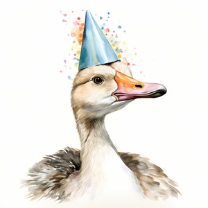 Goose Clipart, Imagens de Ganso com Chapéu de Festa, 10 Clip Art em Aquarela, JPGs para Impressão, Download Instantâneo, Uso Comercial, Artesanato em Papel