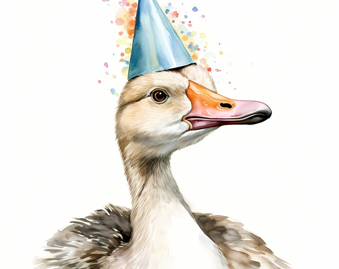 Goose Clipart, Goose with Party Hat Images, 10 Watercolor Clip Art, Printable JPGs, Instant Download, Commercial Use, Paper craft
