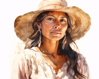 Rustic Woman Clipart, Village Portrait Images, 10 Watercolor Clip Art, Printable JPGs, Instant Download, Commercial Use, Paper craft