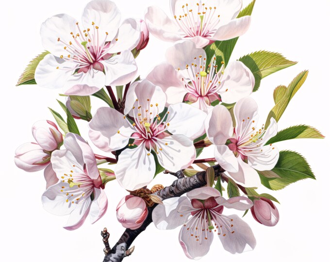 Watercolor Cherry Blossom Clipart: Spring Flower JPG Images (Commercial Use, Digital Download