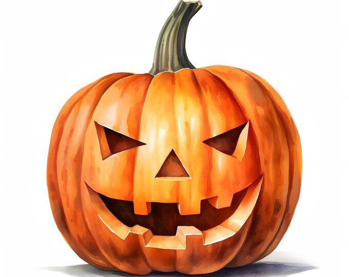 Jack O Lantern Clipart, Halloween Pumpkins Images, 10 Watercolor Clip Art, Printable JPGs, Instant Download, Commercial Use, Paper craft