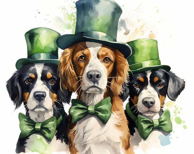 St. Patrick's Dogs Clipart, St. Patrick's Day Images, 10 Watercolor Clip Art, Printable JPGs, Instant Download, Commercial Use, Paper craft