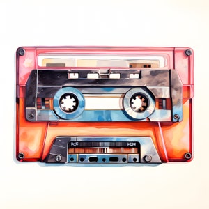 Clipart cassette, retro cassetteafbeeldingen, 10 aquarel-illustraties, afdrukbare JPG's, Instant Download, Commercieel gebruik, Papercraft