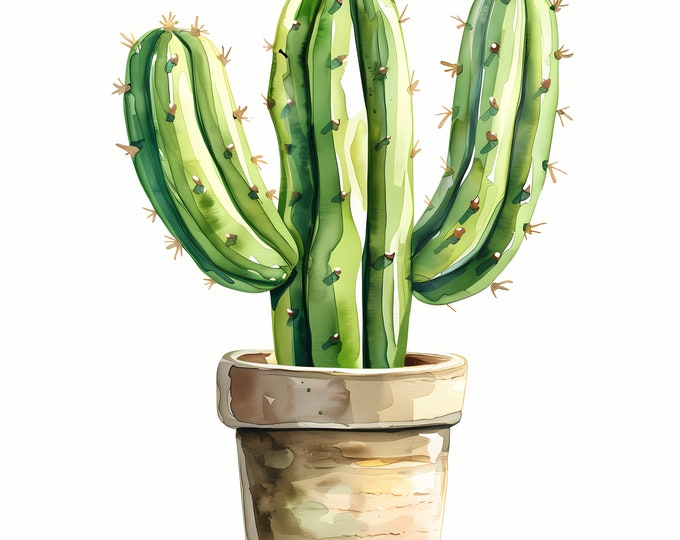 Cactus Clipart, Cactus in Pot Images, 10 Watercolor Clip Art, Printable JPGs, Instant Download, Commercial Use, Paper craft