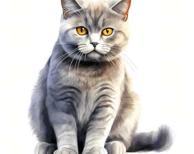 British Shorthair Cat Clipart, British Kitten Images, 10 Watercolor Clip Art, Printable JPGs, Instant Download, Commercial Use, Paper craft