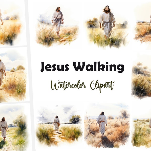 10 Jesus Walking Clipart, Jesus Christ JPG, Watercolor Clipart, High Quality JPGs, Digital Download, High Resolution, Commercial Use