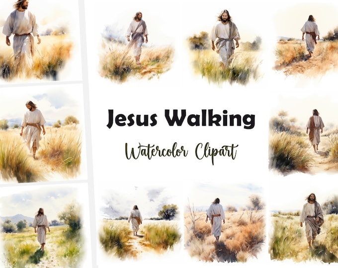 Jesus Walking Clipart, Jesus Christ Images, 10 Watercolor Clip Art, Printable JPGs, Instant Download, Commercial Use, Paper craft