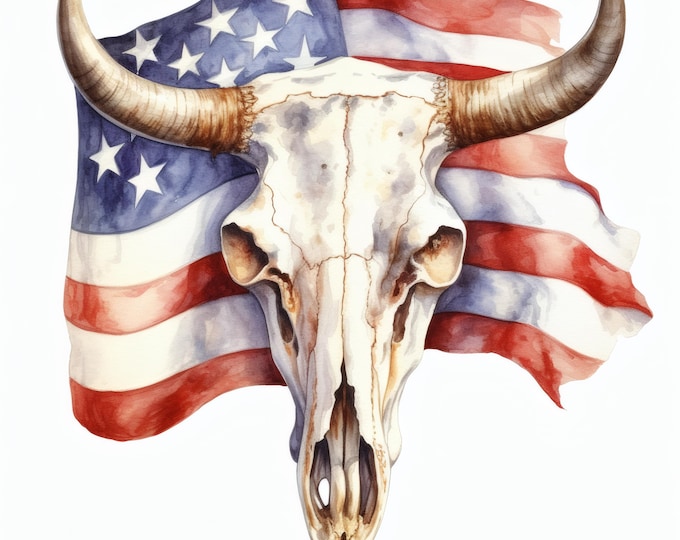Cow Skull Clipart, USA Western Images, 10 Watercolor Clip Art, Printable JPGs, Instant Download, Commercial Use, Paper craft