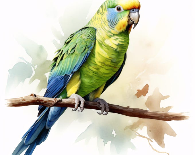 Parakeet Bird Clipart, Green Budgie Images, 10 Watercolor Clip Art, Printable JPGs, Instant Download, Commercial Use, Paper Craft