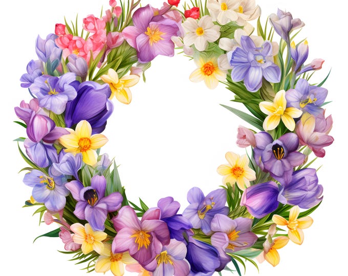 Flowers Wreath Clipart, Spring Flowers Images, 10 Watercolor Clip Art, Printable JPGs, Instant Download, Commercial Use, Paper craft