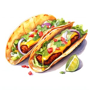Watercolor Tacos Clipart: Mexican Street Food Art (JPG Download, Commercial Use)